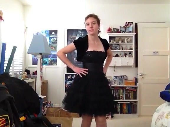 Teen girlfriend removes her party dress in her bedroom