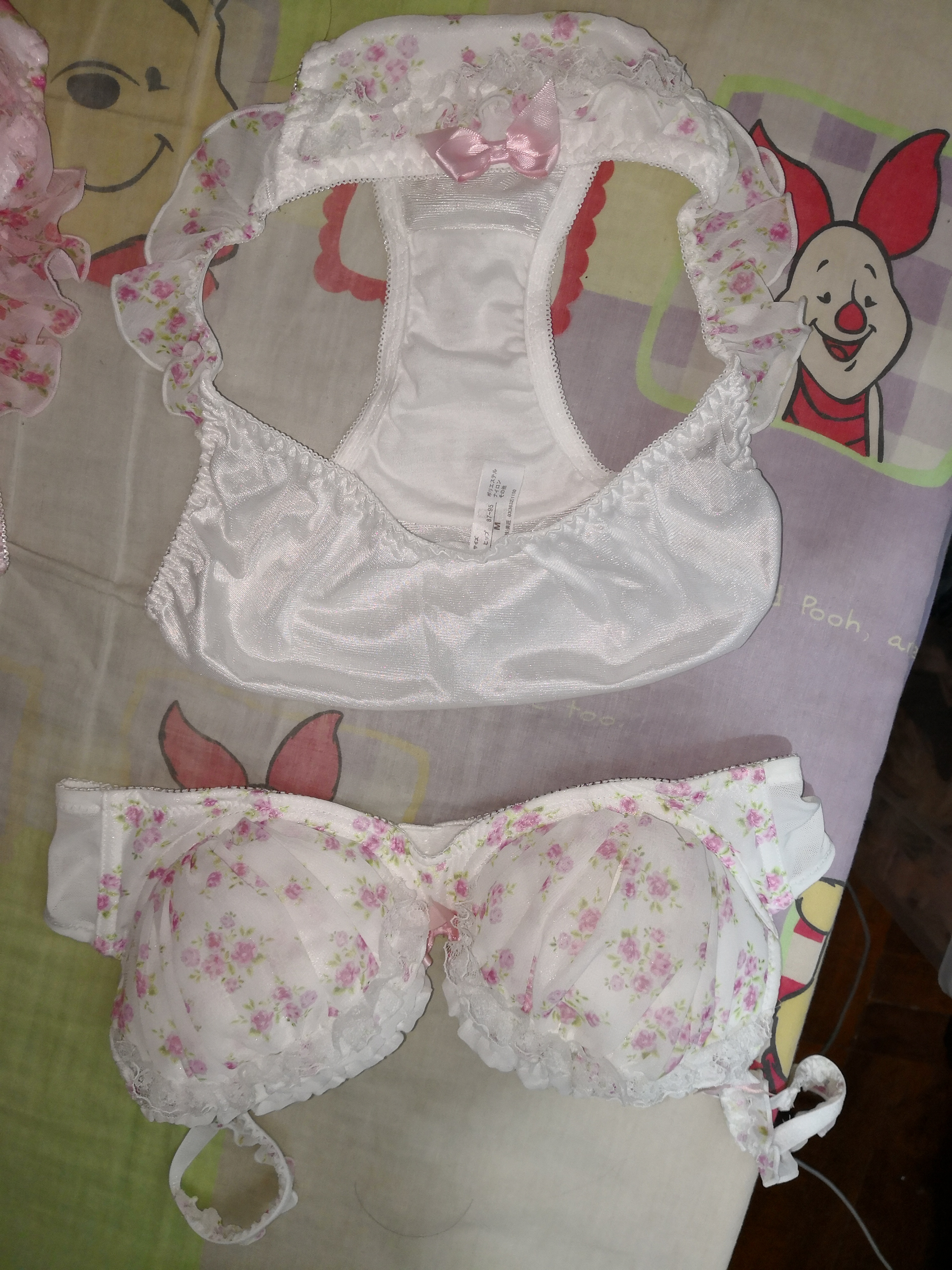 A new and clean cute white flower pattern panty before playing.