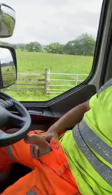 Road worker busts s nut