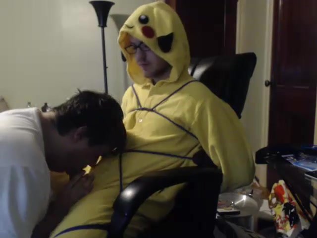 Pikachu guy plays with his boyfriend on cam