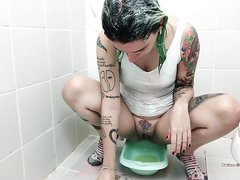 Sexy alt teen pukes in bathroom