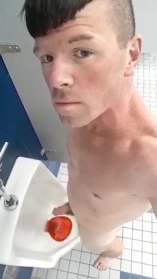 Pig. Boy Andy Michael pisses completely naked in public bathroom!