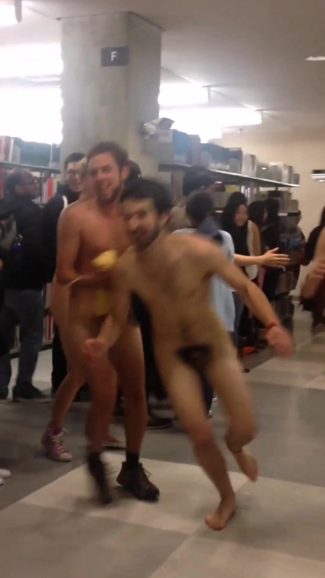 Naked students running around the school university