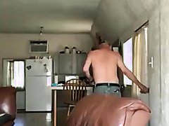 Dad doesn't notice him in the corner jerking off