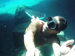 Underwater freediver with monofin
