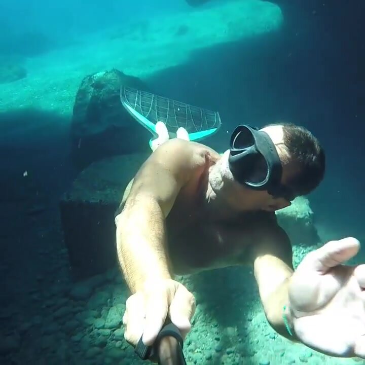 Underwater freediver with monofin