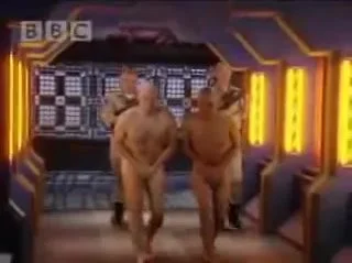 Embarrassed naked men