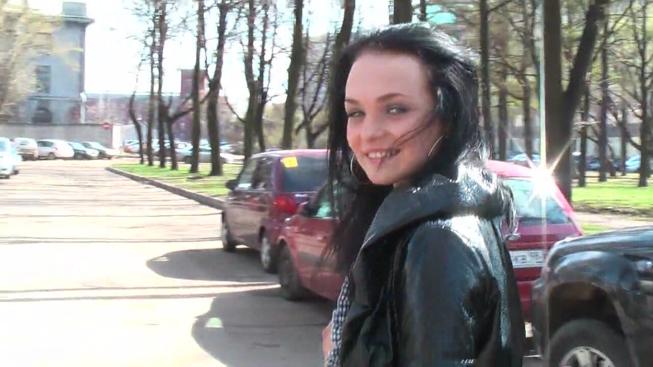 Busty teen girl flashes in public street