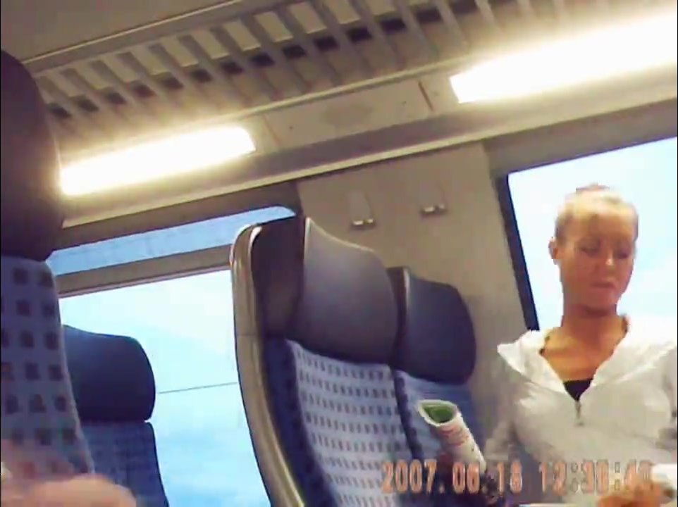 Girl in train is watching as flasher shoots his cum