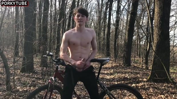 Uncut trip by bike outdoor jerks and cumshot on cam