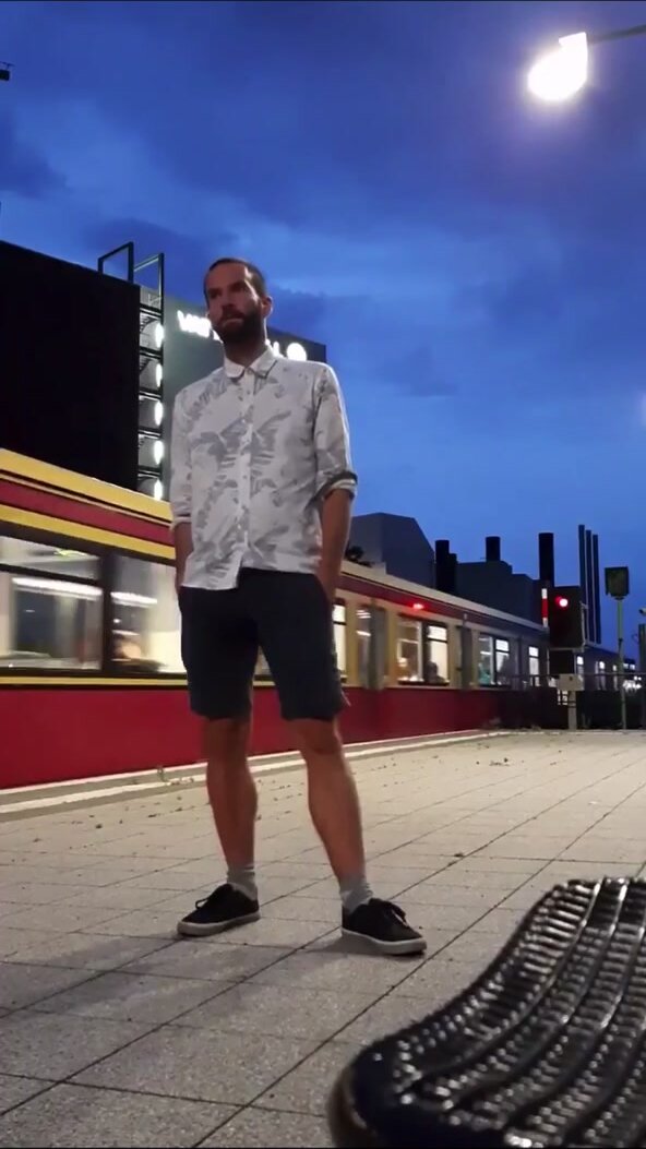 Bearded Guy Pisses Shorts At Train Station
