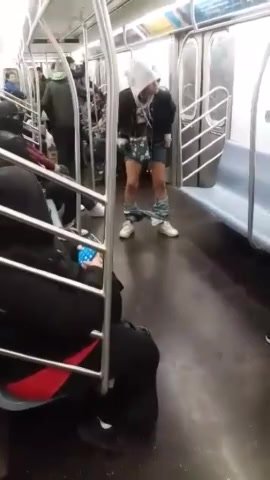 Crazy woman rubs on subway train