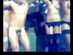 Guy stripped naked by female strippers in a club