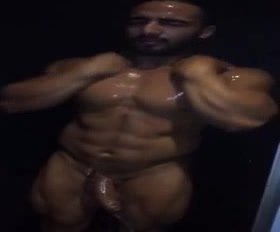 Choco muscle hunk taking a shower