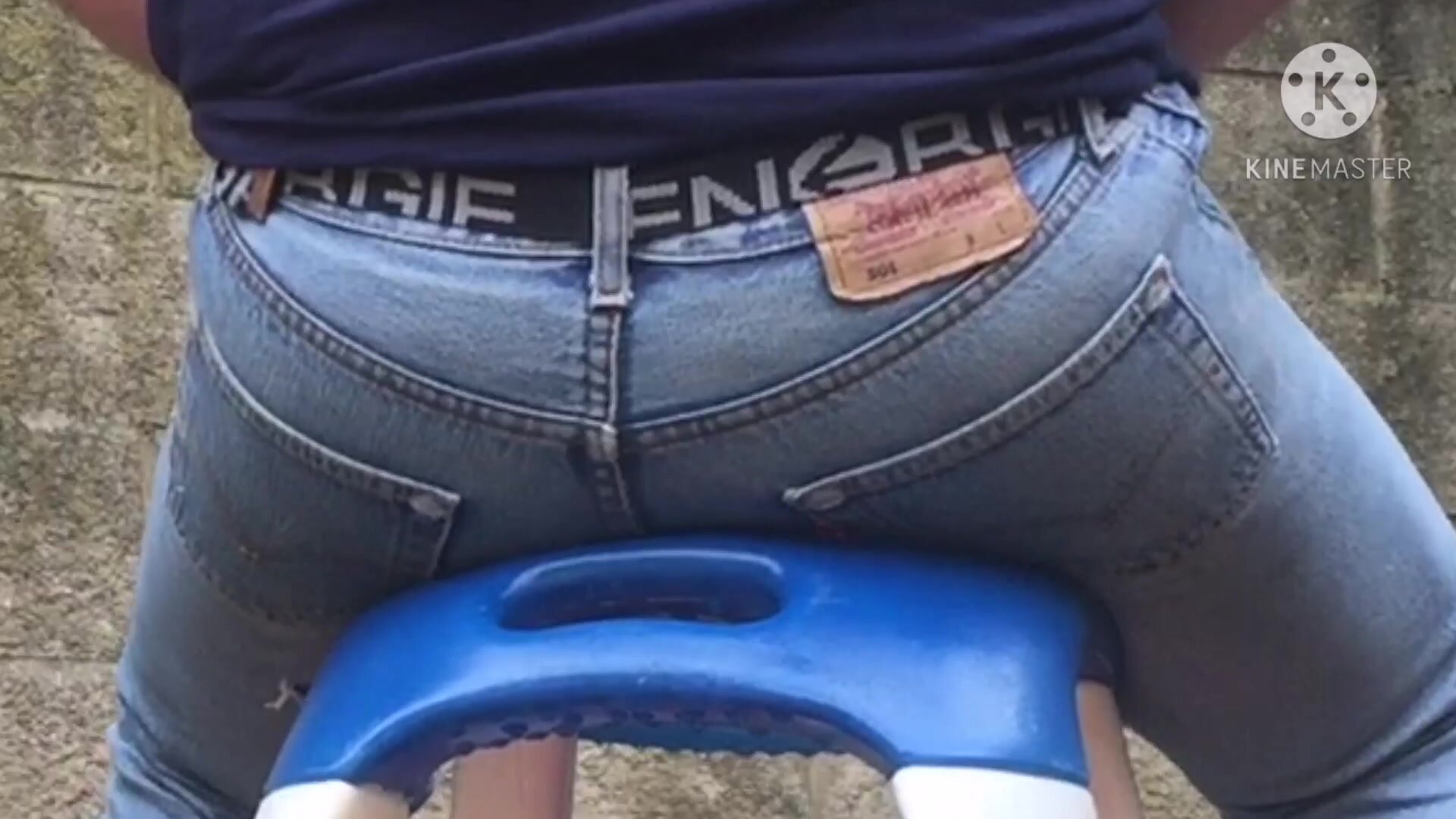Bouncing on toy car tight levis ass - video 2