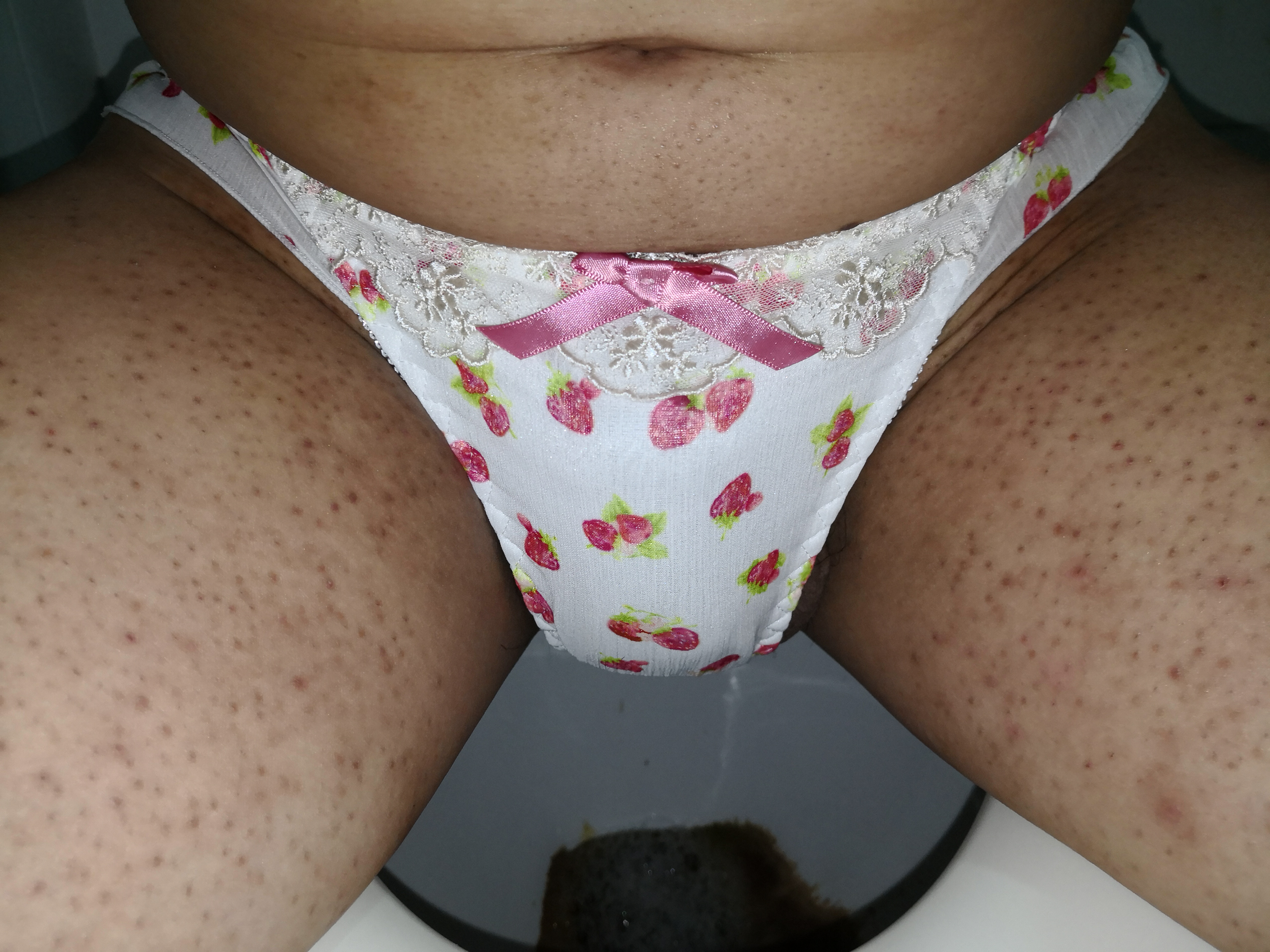 It time to play that lovely Strawberry pattern white panty!