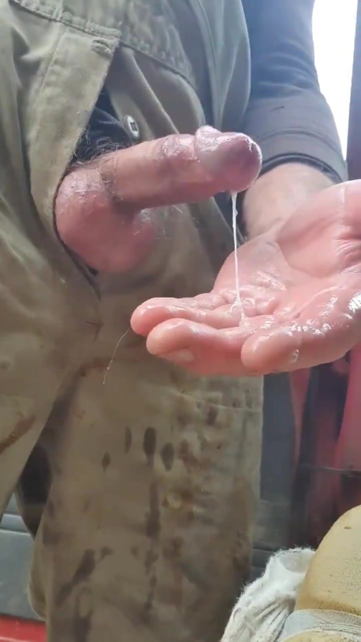 Pig in filthy work gear cums huge