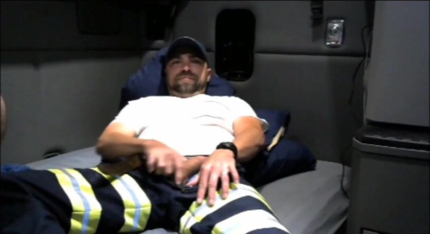 Trucker gets blown in his truck