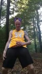 Scally piss pig soaks himself in woods