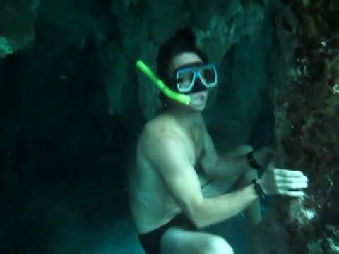 Freediving in underwater cave