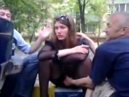 Drunk Russian girl gets fingered outside