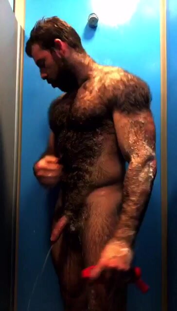 extremely hairy guy showers