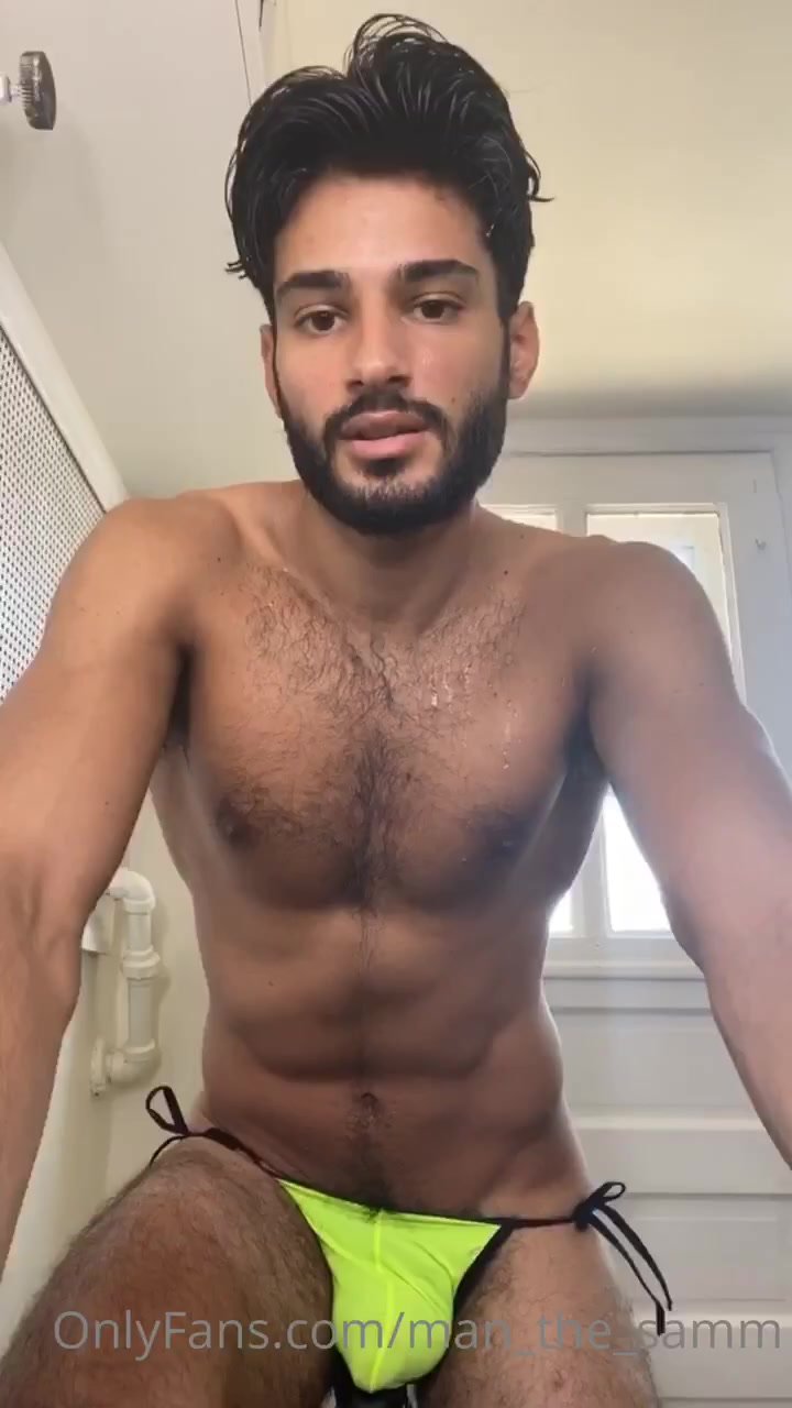 Hairy Arab Stud Rides Bicycle in Swimsuit
