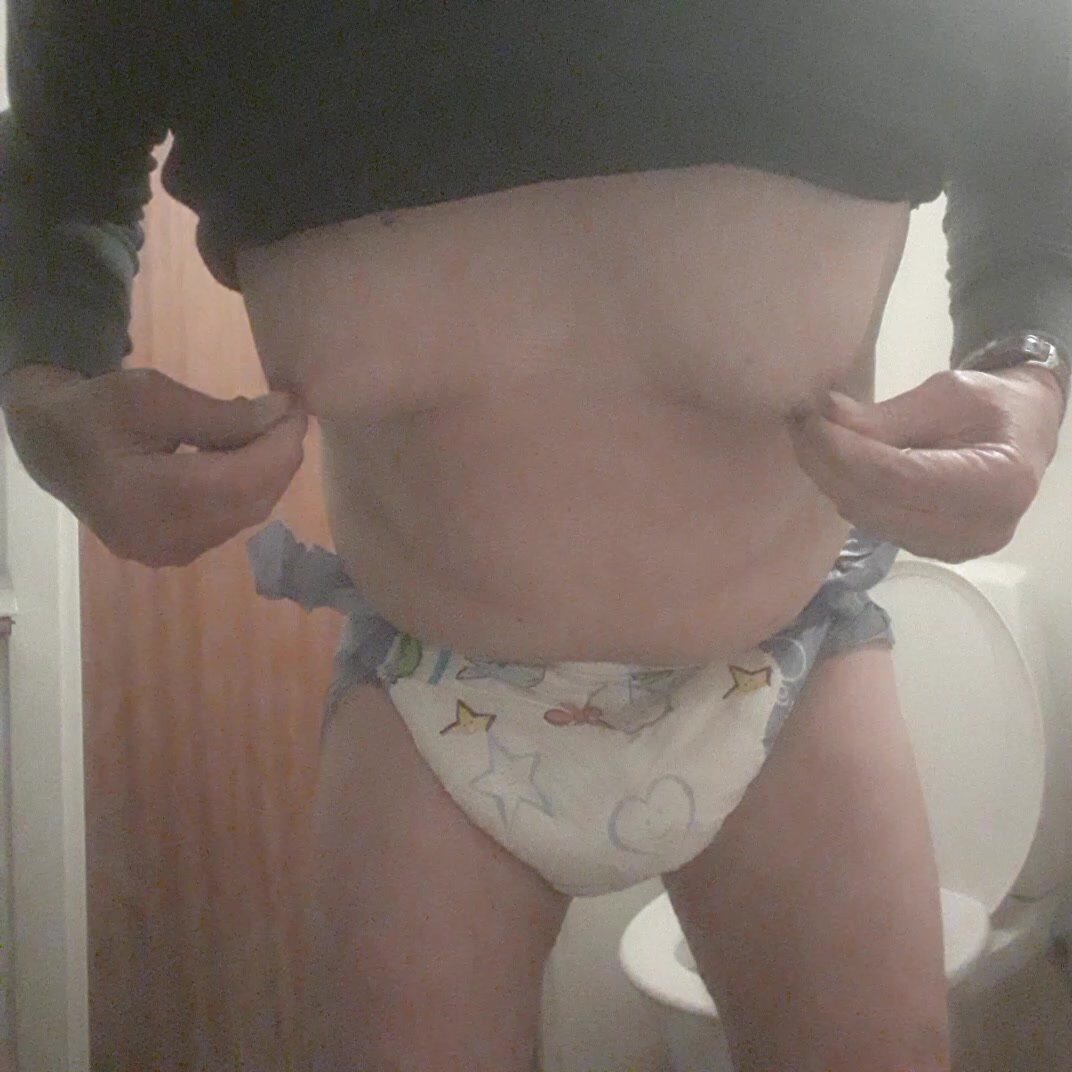 slave daddy squishes his dirty diaper and plays with his man boobs