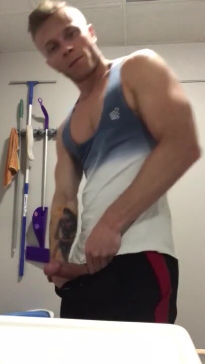 Hot Muscle Guy Jerking at Work