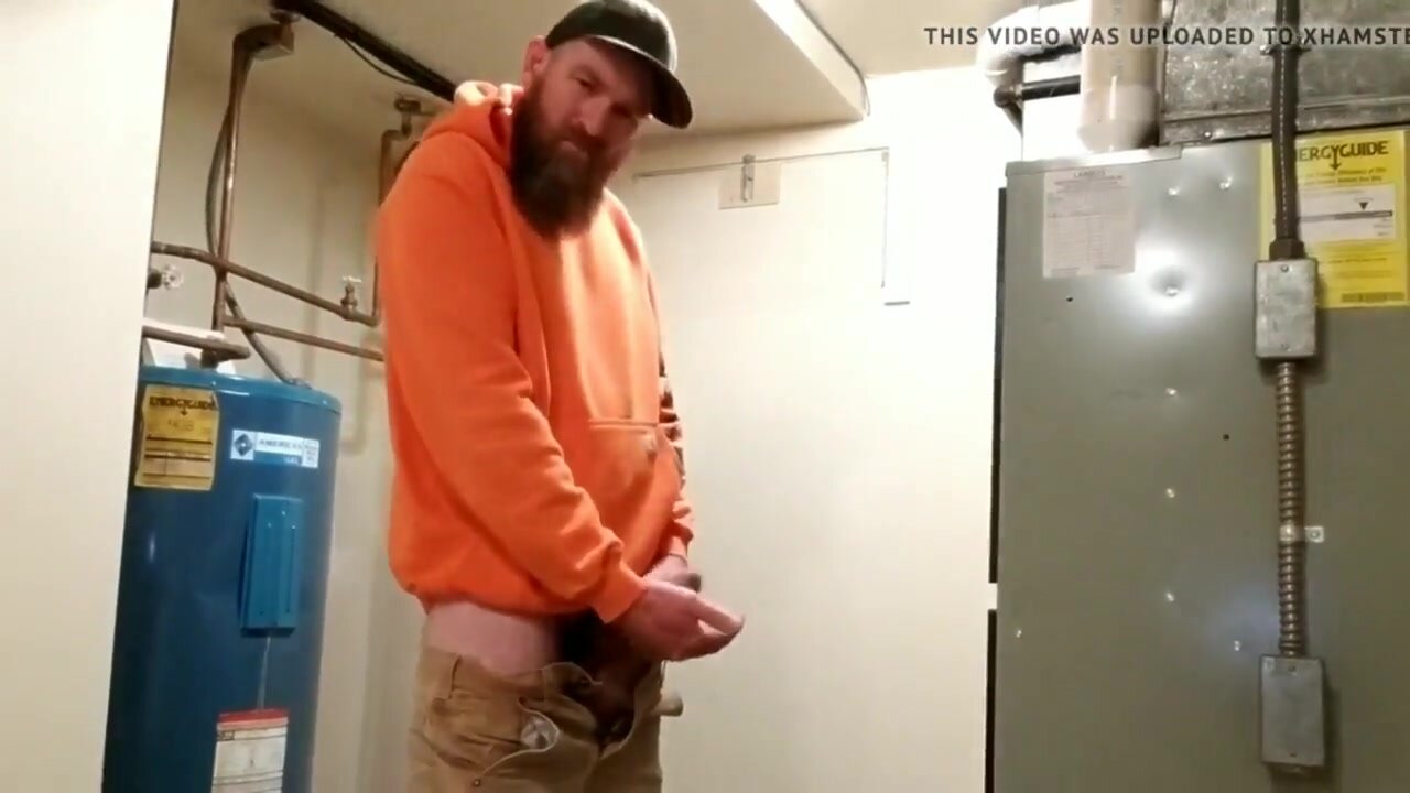 Ginger redneck strokes at work and eats it
