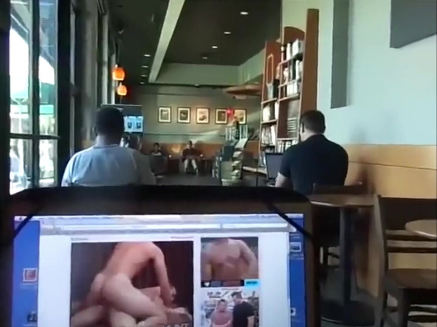 Cumming in Coffee Shop Watching Porn