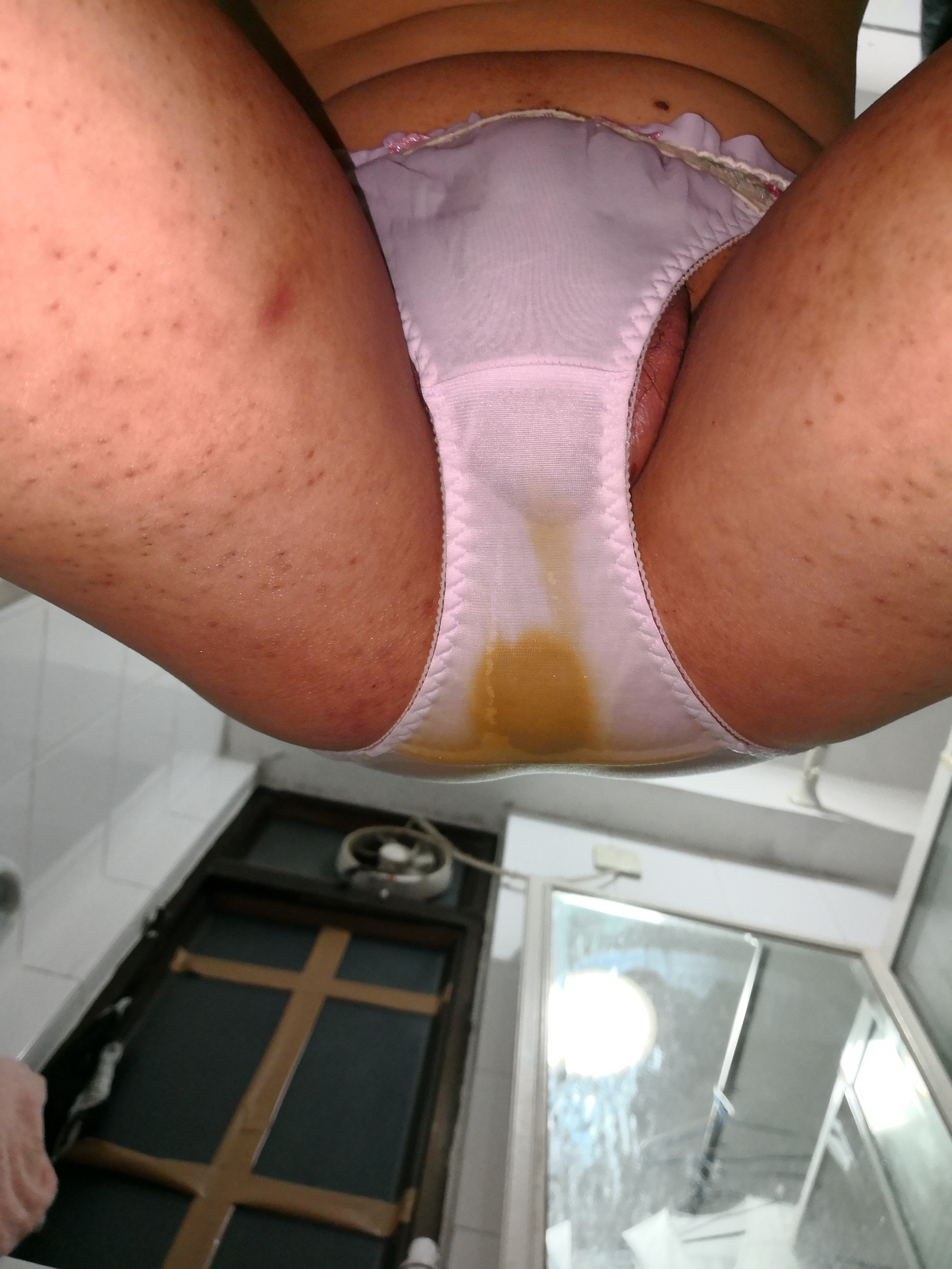 This lovely purple pure panty was pee and poop already!!!IIt become brown!!