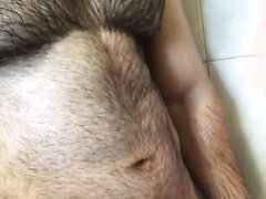 Hairy bearded muscle in the shower