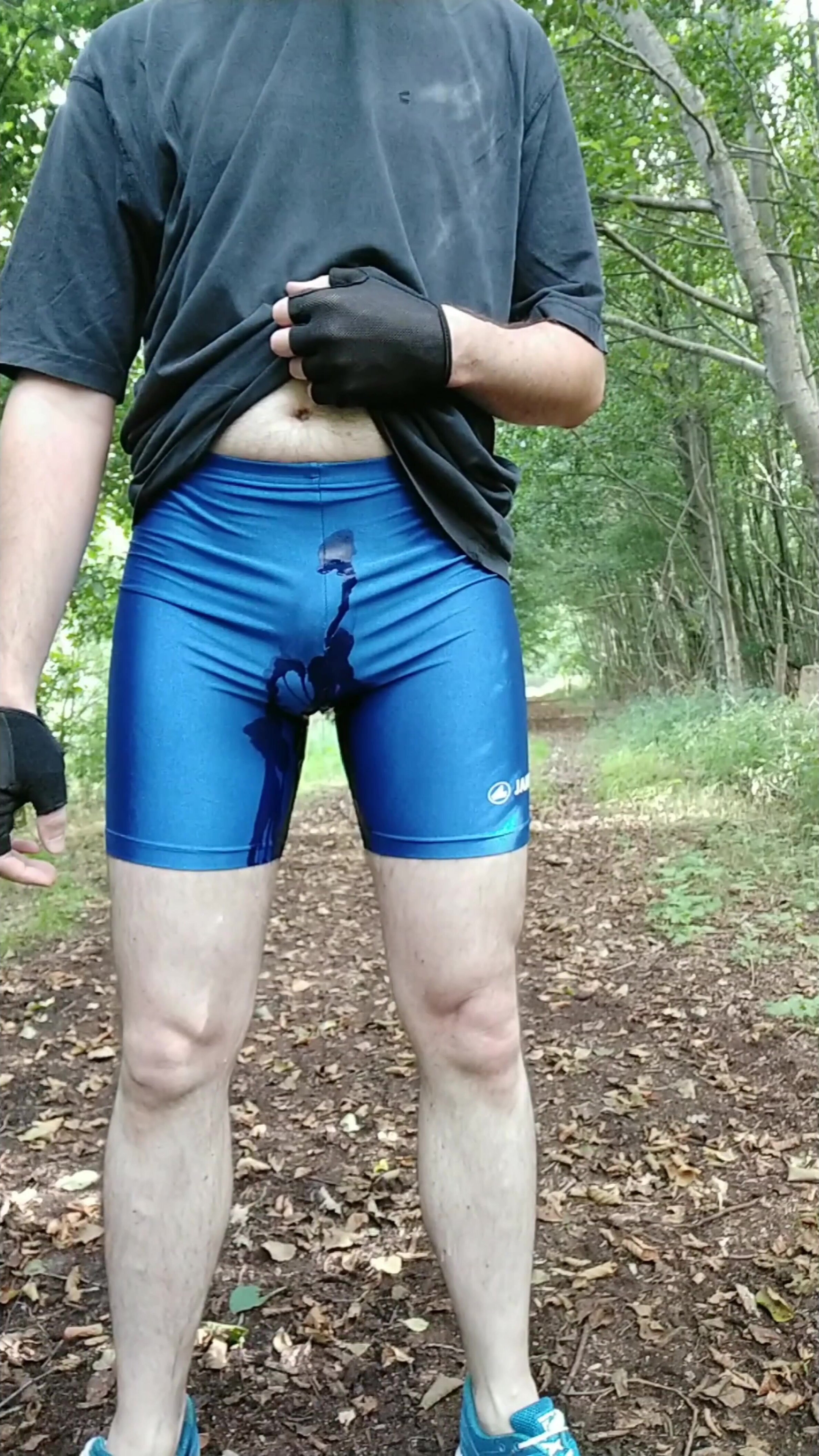 Wetting Bike Shorts in the woods