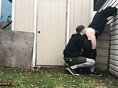 Twinks fuck on behing the house on cam