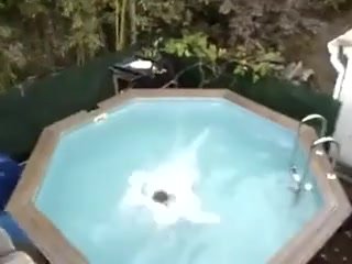 Naked pool jumping