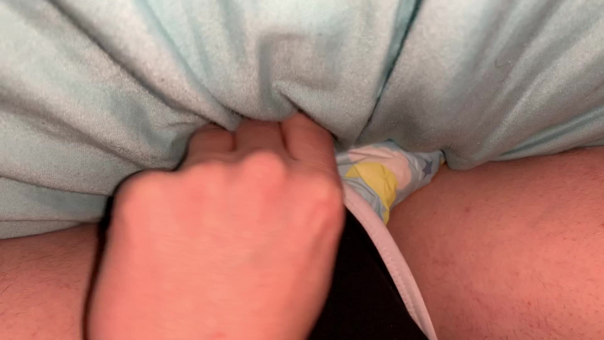 Squishing my soggy and messy diaper