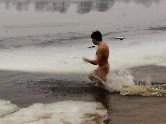 Boys swim naked in winter