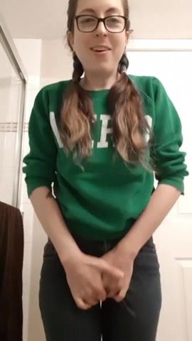 cute and sexy nerdy woman pissing