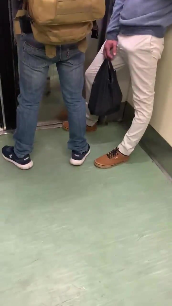 Dude feels up big cock on subway