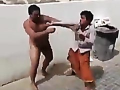 Towel falls off during fight