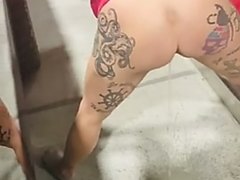 Sexy girl piss in gas station