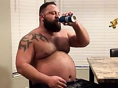 Beer swigging daddy pig jerks off