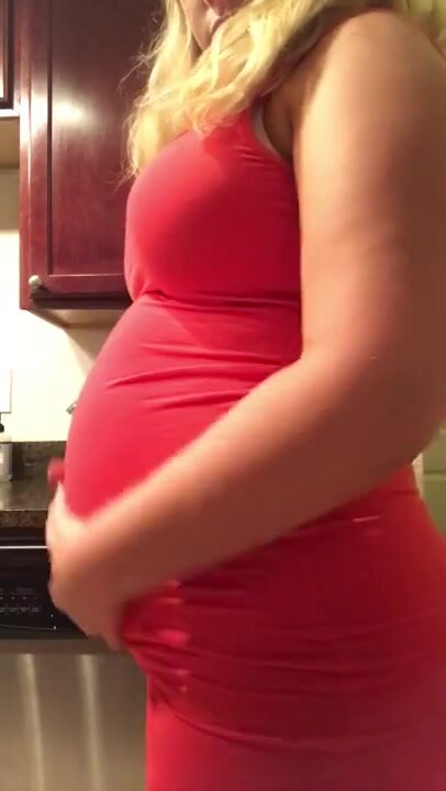 LMBB Bloated Belly in Red Dress