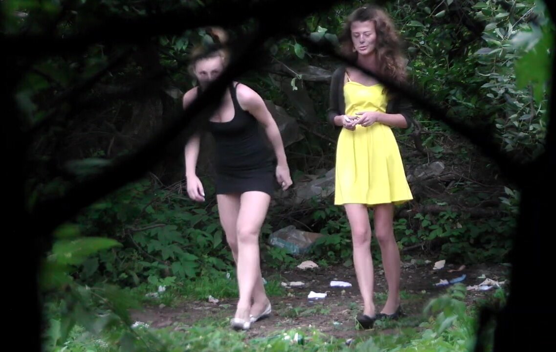 Two girls forest pee voyeur