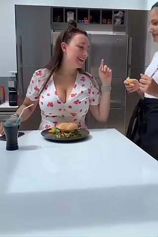 Big boobs in a restaurant..