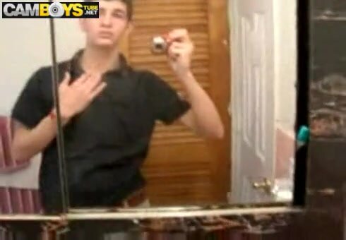 Bathroom twink jerks and cums on cam