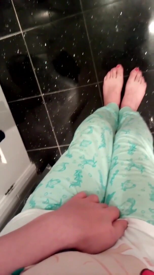 girl pisses her blue pajamas