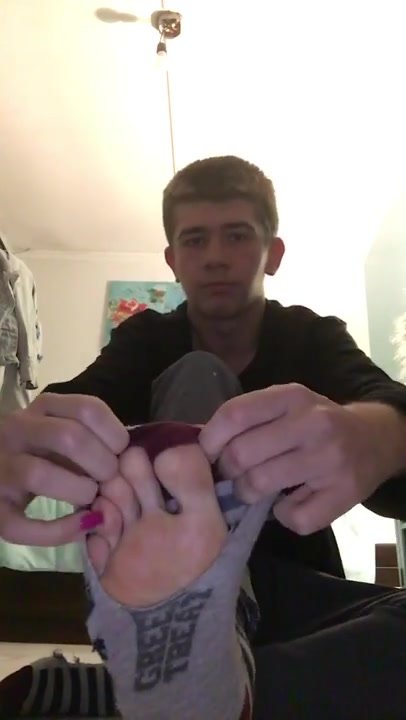 Twink Rips Socks and Shows Feet