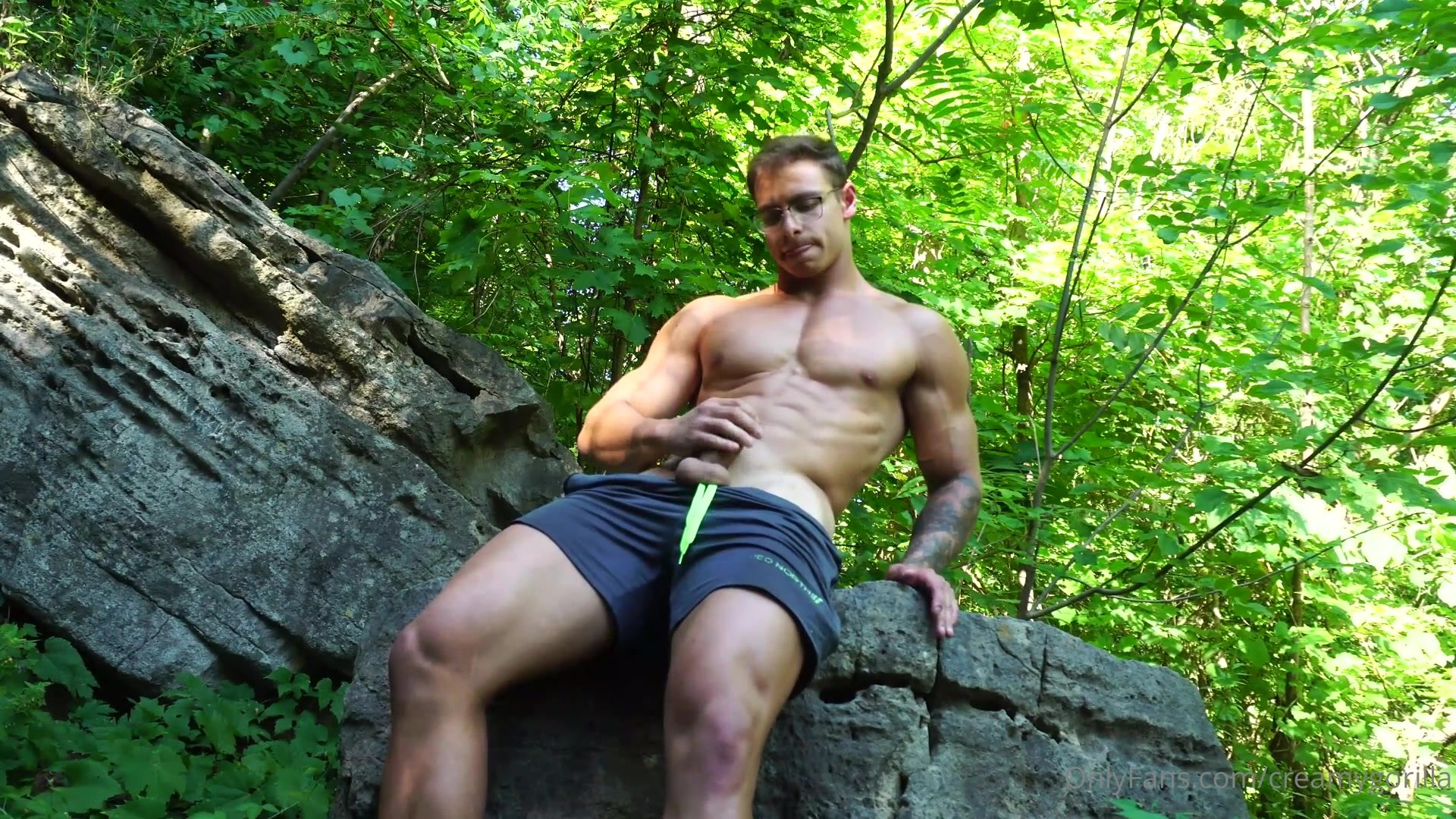 Muscle Blonde Jerks and Cums On Forest